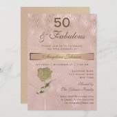 50と素晴らしい50誕生日スパークルバラ金ゴールド 招待状 (正面/裏面)