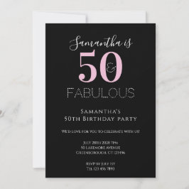 50と素晴らしい50誕生日ブラックピンクパーティー 招待状