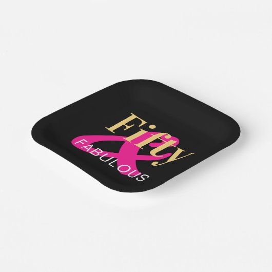 50と素晴らしい50誕生日ブラック金ゴールドピンク ペーパープレート (傾斜あり)