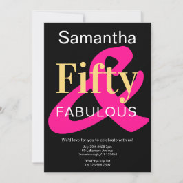 50と素晴らしい50誕生日ブラック金ゴールドピンク 招待状