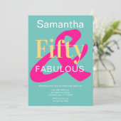 50と素晴らしい50誕生日ブラック金ゴールドピンク 招待状 (スタンド正面)