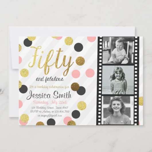 50と素晴らしい50金ゴールドグリッター誕生日招待状 招待状 (正面)