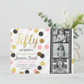 50と素晴らしい50金ゴールドグリッター誕生日招待状 招待状 (スタンド正面)