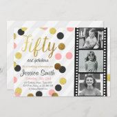 50と素晴らしい50金ゴールドグリッター誕生日招待状 招待状 (正面/裏面)