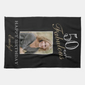 50と素晴らしい50thエレガント誕生日写真 キッチンタオル (横)