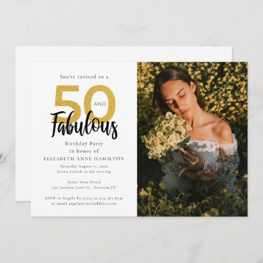 50と素晴らしい50thフォトバースデーパーティー 招待状 (正面/裏面)