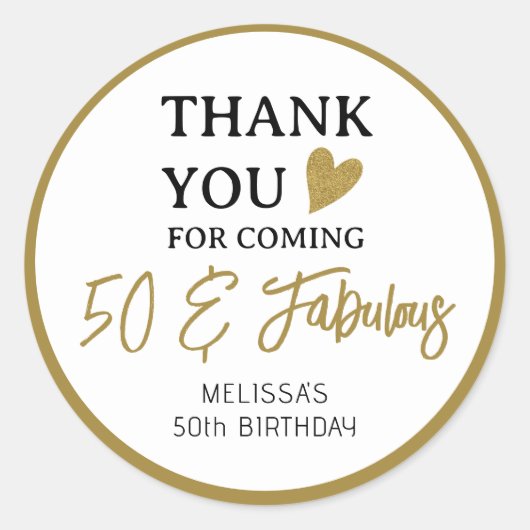 50と素晴らしい50th誕生日ありがとう好意 ラウンドシール (正面)