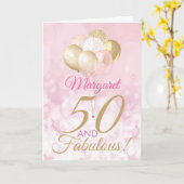 50と素晴らしい50th誕生日グリッターバルーン カード (黄色い花)