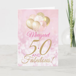 50と素晴らしい50th誕生日グリッターバルーン カード