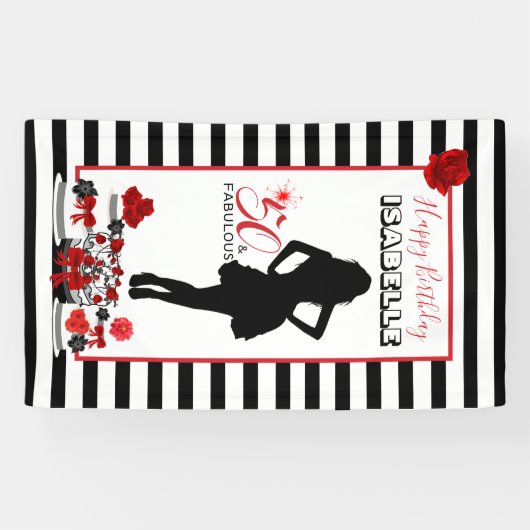 50と素晴らしい50th誕生日ストライプパーティーバナー 横断幕 (横)