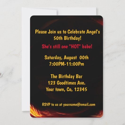 50と素晴らしい50th誕生日バイクもしくは自転車に乗る人炎 招待状 (裏面)