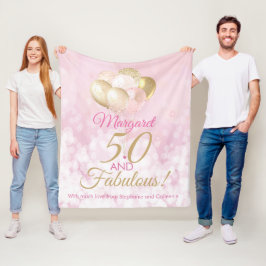 50と素晴らしい50th誕生日バルーン フリースブランケット