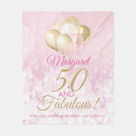 50と素晴らしい50th誕生日バルーン フリースブランケット