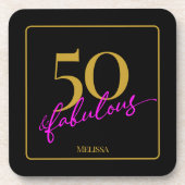 50と素晴らしい50th誕生日パーティブラックと金ゴールド コースター (正面)