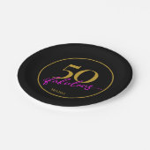50と素晴らしい50th誕生日パーティブラックと金ゴールド ペーパープレート (アングル)