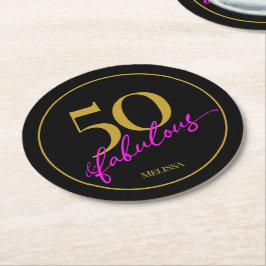 50と素晴らしい50th誕生日パーティブラックと金ゴールド ラウンドペーパーコースター