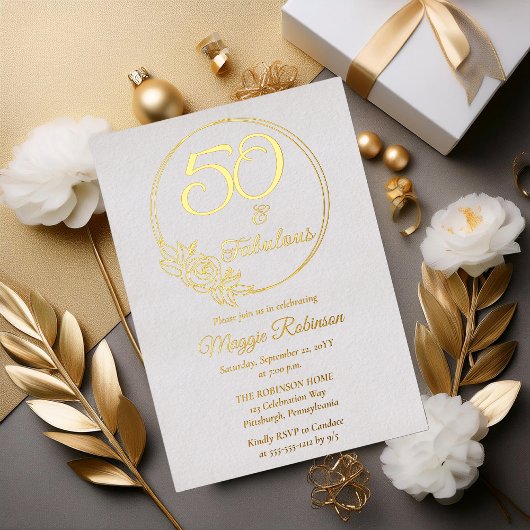 50と素晴らしい50th誕生日パーティーがスタンプ 箔招待状