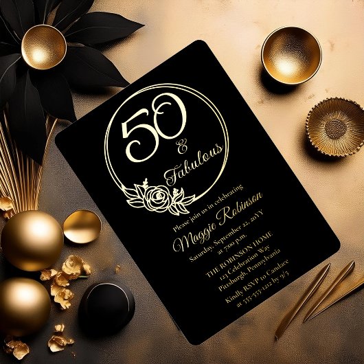 50と素晴らしい50th誕生日パーティーがスタンプ 箔招待状