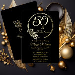 50と素晴らしい50th誕生日パーティーがスタンプ 箔招待状<br><div class="desc">タイポグラフィエレガントデザイン「50 and Fabulous」 50th birthday partyデザインはバラの輪郭の円形フレームを特徴とする。背面には、バラの輪郭が金ゴールドトーン(金ゴールドフォイルではない)で表示される。</div>