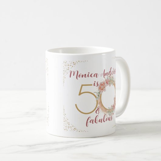 50と素晴らしい50th誕生日パーティーグリッター名 コーヒーマグカップ (正面右)