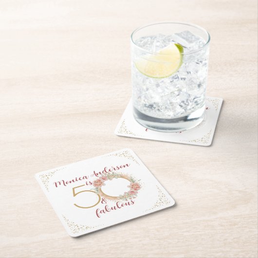 50と素晴らしい50th誕生日パーティーグリッター名 スクエアペーパーコースター (インサイチュ)