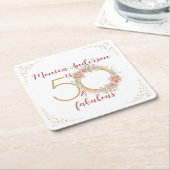 50と素晴らしい50th誕生日パーティーグリッター名 スクエアペーパーコースター (アングル)