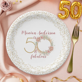 50と素晴らしい50th誕生日パーティーグリッター名 ペーパープレート