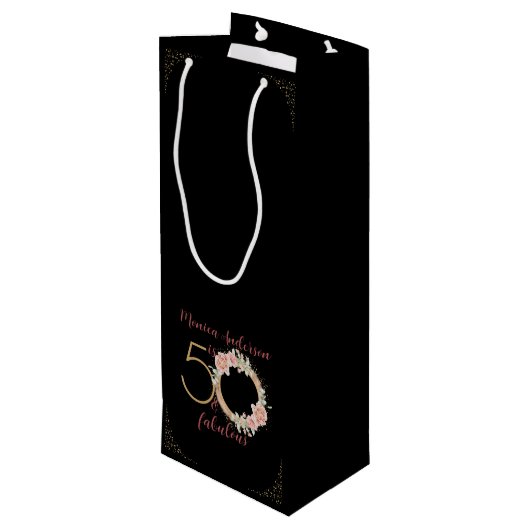 50と素晴らしい50th誕生日パーティーグリッター名 ワインギフトバッグ (裏面アングル)