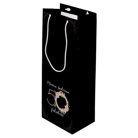 50と素晴らしい50th誕生日パーティーグリッター名 ワインギフトバッグ (正面アングル)