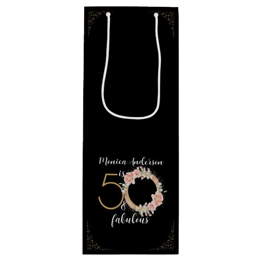 50と素晴らしい50th誕生日パーティーグリッター名 ワインギフトバッグ (正面)