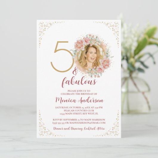 50と素晴らしい50th誕生日パーティーグリッター名 招待状