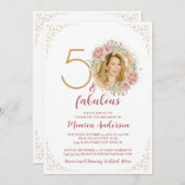 50と素晴らしい50th誕生日パーティーグリッター名 招待状 (正面/裏面)