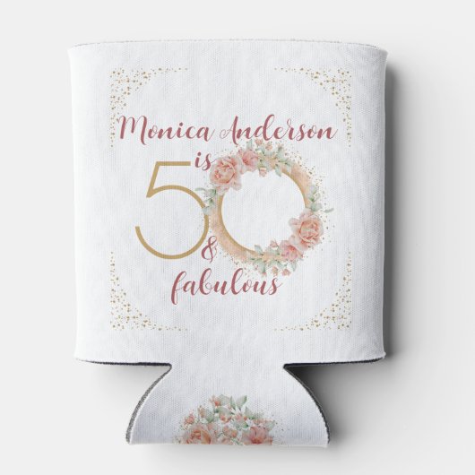 50と素晴らしい50th誕生日パーティーグリッター名 缶クーラー (裏面)