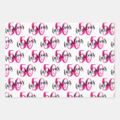 50と素晴らしい50th誕生日ピンクブラック ラッピングペーパーシート (正面)