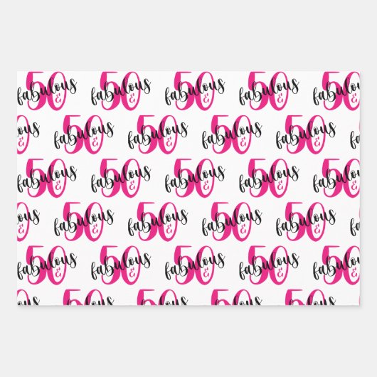 50と素晴らしい50th誕生日ピンクブラック ラッピングペーパーシート (正面)