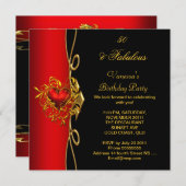 50と素晴らしい50th誕生日レッド金ゴールドハート 招待状 (正面/裏面)