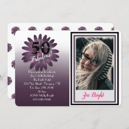 50と素晴らしい、おもしろい紫のデイジーとグリッター 招待状