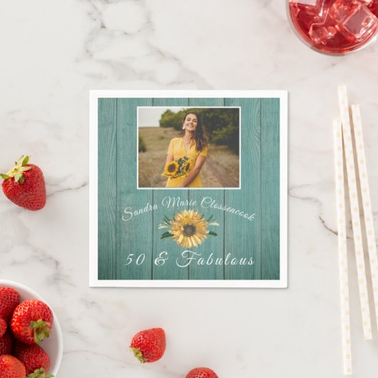50と素晴らしい |ひまわりグリーン誕生日 スタンダードカクテルナプキン (インサイチュ)