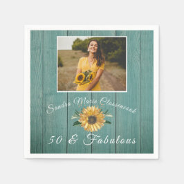 50と素晴らしい |ひまわりグリーン誕生日 スタンダードカクテルナプキン