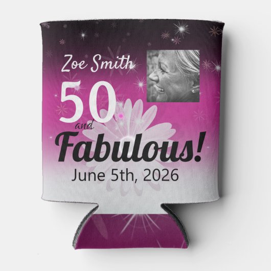 50と素晴らしい、ピンクの白黒、デイジー 缶クーラー (正面)