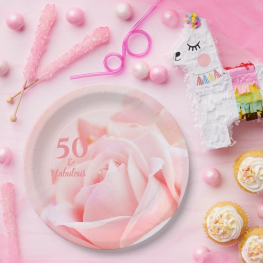 50と素晴らしい |ピンクローズ50誕生日 ペーパープレート (パーティー)