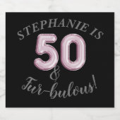 50と素晴らしい |ピンク熱狂するキャットレディパーティー スパークリングワインラベル (シングルラベル)