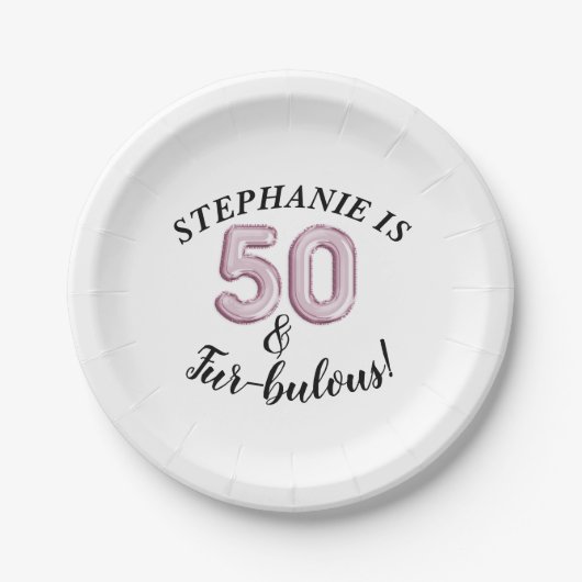 50と素晴らしい |ピンク色の黒い毛の球根 ペーパープレート (正面)