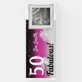 50と素晴らしい、ピンク、黒と白のデイジー 横断幕 (縦)