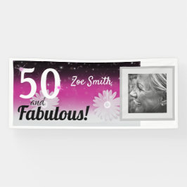 50と素晴らしい、ピンク、黒と白のデイジー 横断幕