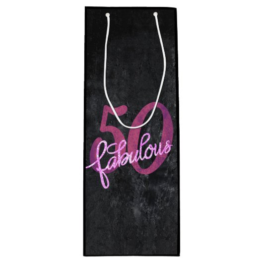 50と素晴らしい |プラムパープルとピンクグランジ色 ワインギフトバッグ (正面)