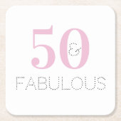 50と素晴らしい |モダンタイポグラフィピンク誕生日 スクエアペーパーコースター (正面)