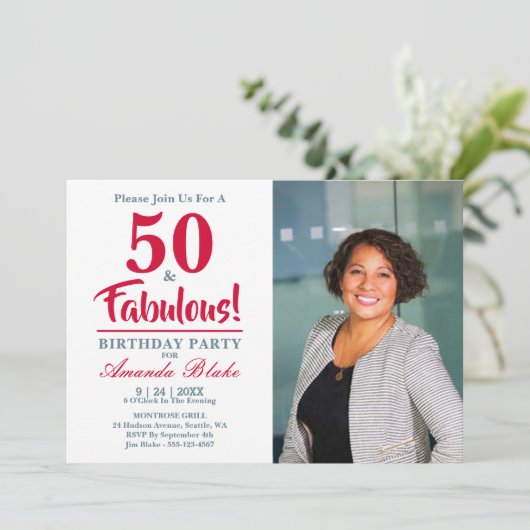 50と素晴らしい!写真50th Birthday Party招待状 招待状 (スタンド正面)