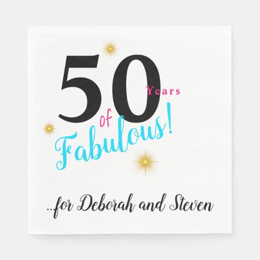 50と素晴らしい、明るいブルーと金ゴールド星 スタンダードランチョンナプキン (正面)