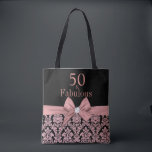 50と素晴らしい |第50誕生日誕生日パーティー トートバッグ<br><div class="desc">このピ祝ックローズ金ゴールドグリッターフローラダマスク50thバースデーパーティーのトートバッグとスタイルで50歳のバースデーモダン。50歳の誕生日パーティーお祝いに合わせてカスタマイズできる。「50と素晴らしい」という言葉は腸チフスを用いて設定され人気があるている。スクリプト・フォントとフォント・カラーをデザインでパーソナライズできる。なお、このデザインはプリントされた写真効果で実在グリッターと弓はない。# 3302b</div>